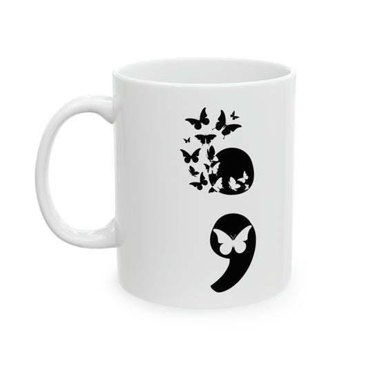 Ceramic Semicolon Butterfly Mug, 11oz